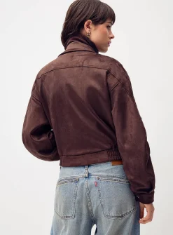 Buttoned flap faux-suede jacket