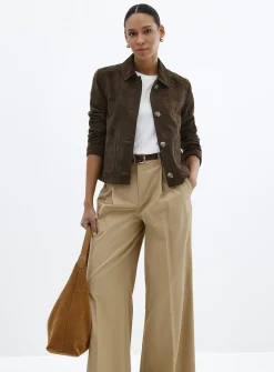 Buttoned genuine suede jacket