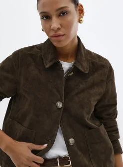 Buttoned genuine suede jacket