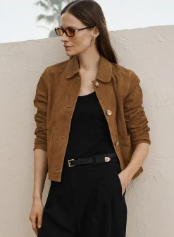 Buttoned genuine suede jacket