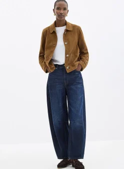 Buttoned genuine suede jacket