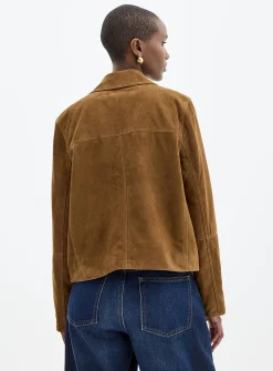 Buttoned genuine suede jacket