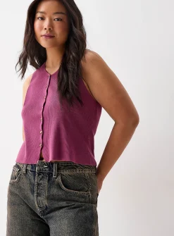 Buttoned rib-knit vest
