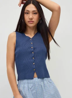 Buttoned rib-knit vest
