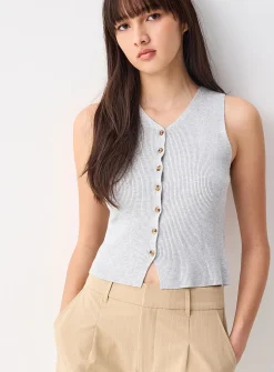 Buttoned rib-knit vest