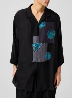 Buttoned shoulders long pure silk shirt