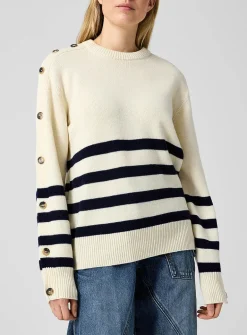 Buttoned sleeves pure wool nautical sweater