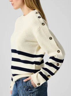 Buttoned sleeves pure wool nautical sweater