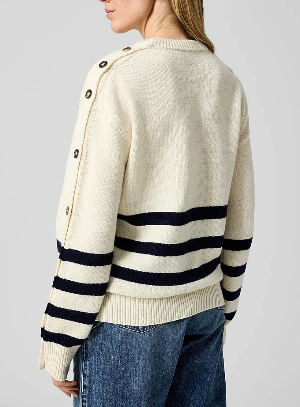 Buttoned sleeves pure wool nautical sweater