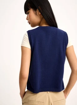 Buttoned-side cotton sweater vest