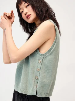 Buttoned-side cotton sweater vest