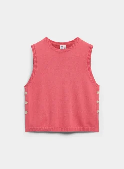 Buttoned-side cotton sweater vest
