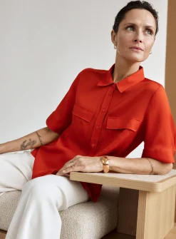 Buttoned-sleeve silk shirt