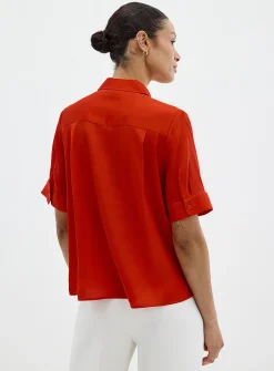 Buttoned-sleeve silk shirt