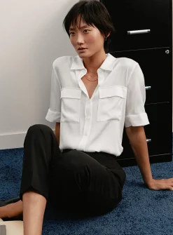 Buttoned-sleeve silk shirt