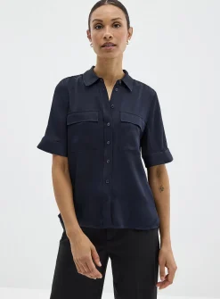 Buttoned-sleeve silk shirt