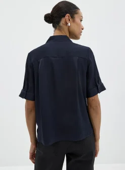 Buttoned-sleeve silk shirt