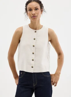 Button-front pure linen cami