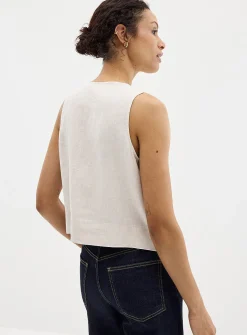 Button-front pure linen cami