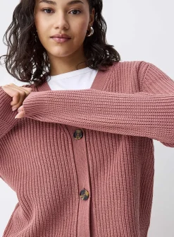 Button-up shaker-rib cropped cardigan