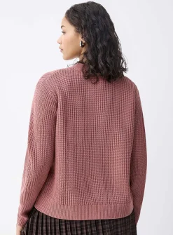 Button-up shaker-rib cropped cardigan