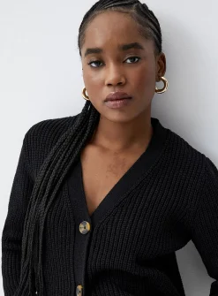 Button-up shaker-rib cropped cardigan