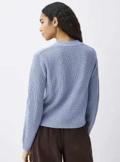 Button-up shaker-rib cropped cardigan