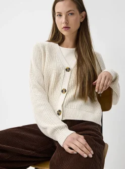 Button-up shaker-rib cropped cardigan