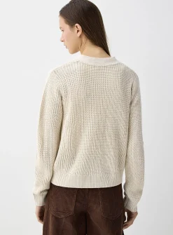 Button-up shaker-rib cropped cardigan