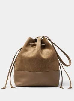 Cabas leather and suede bucket bag
