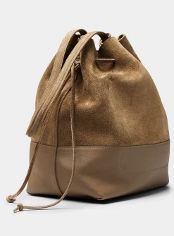 Cabas leather and suede bucket bag