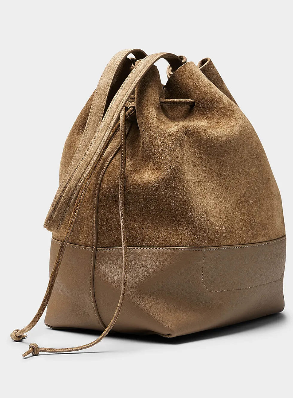 Cabas leather and suede bucket bag