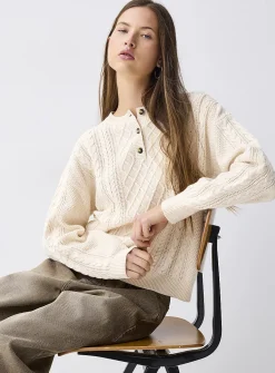 Cable-knit Henley sweater