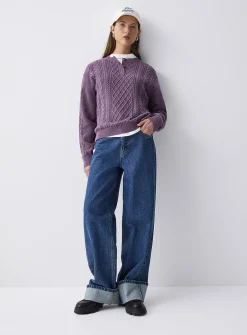 Cable-knit Henley sweater