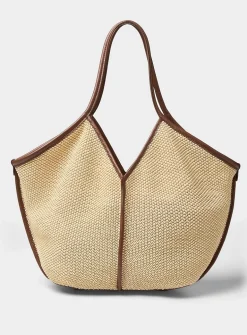Calella raffia and leather tote bag