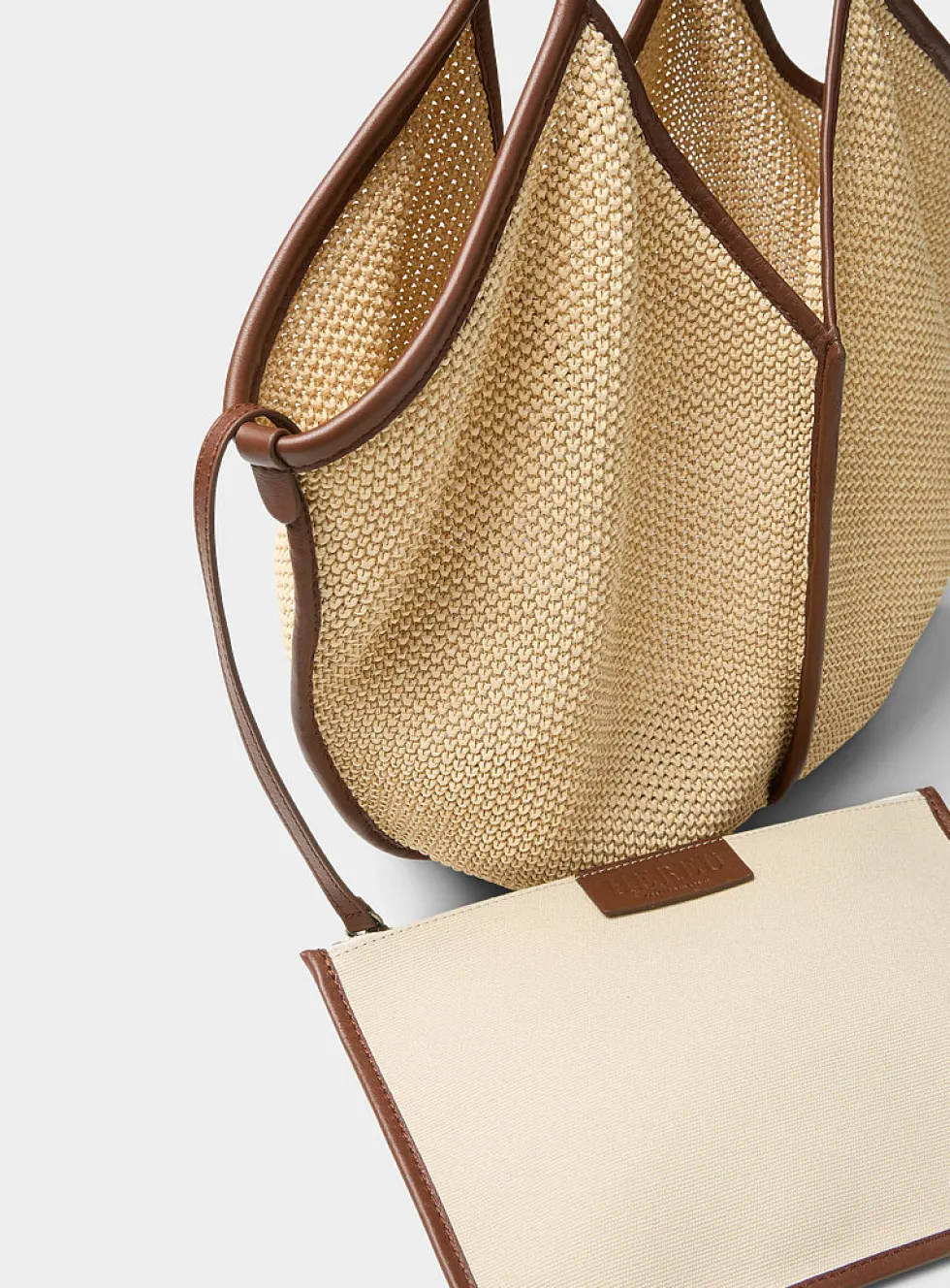Calella raffia and leather tote bag