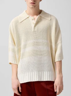 Calm block stripes paper knit polo shirt