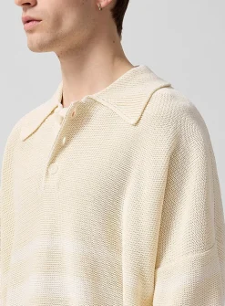 Calm block stripes paper knit polo shirt
