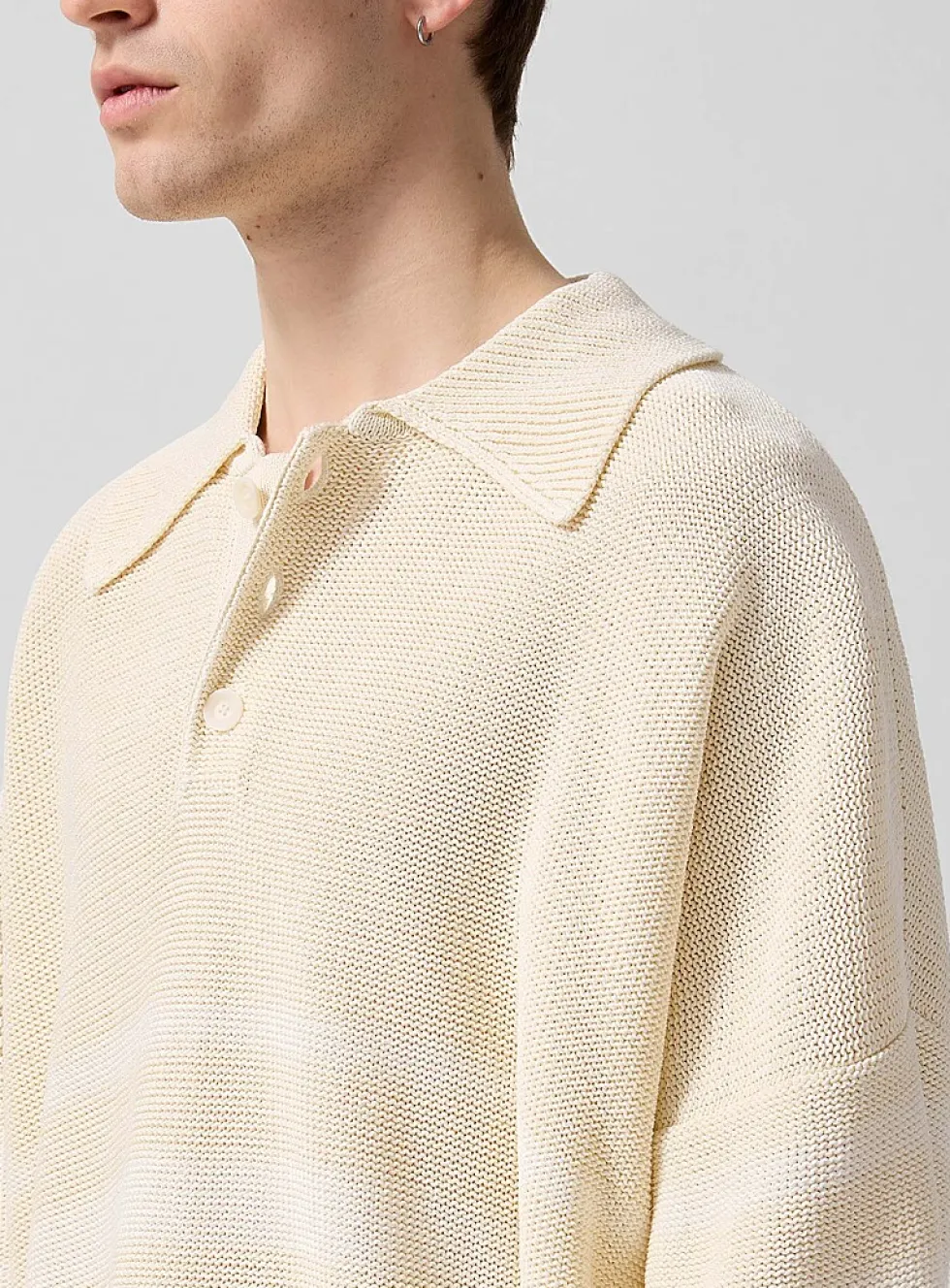 Calm block stripes paper knit polo shirt