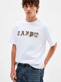 Camo embroidered inscription T-shirt