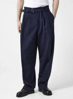 Canevas belted virgin wool pant