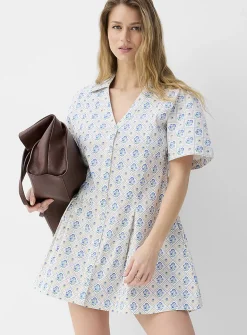 Cap sleeve poplin mini-shirtdress