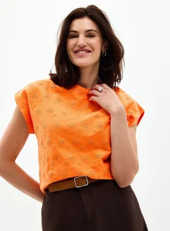 Cap-sleeve broderie anglaise organic cotton T-shirt