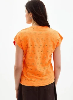 Cap-sleeve broderie anglaise organic cotton T-shirt