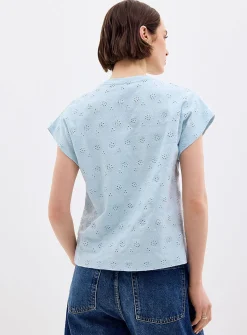 Cap-sleeve broderie anglaise organic cotton T-shirt