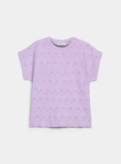Cap-sleeve broderie anglaise organic cotton T-shirt