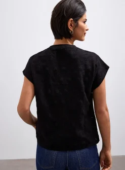 Cap-sleeve broderie anglaise organic cotton T-shirt