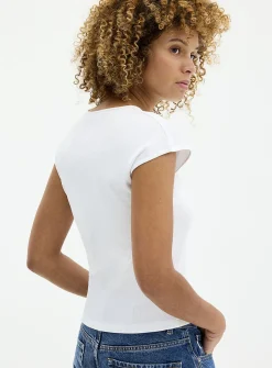 Cap-sleeve fitted ribbed T-shirt