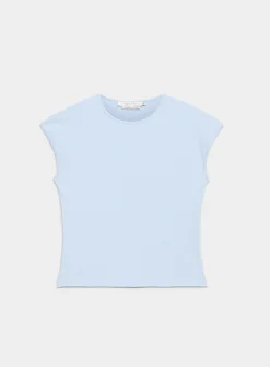 Cap-sleeve fitted ribbed T-shirt