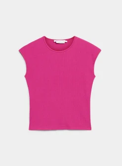 Cap-sleeve fitted ribbed T-shirt